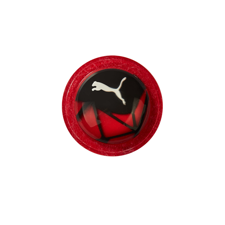 black white and red logo